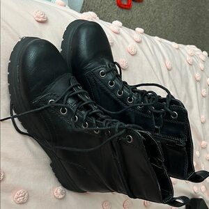 Black Leather Women's Combat Boots